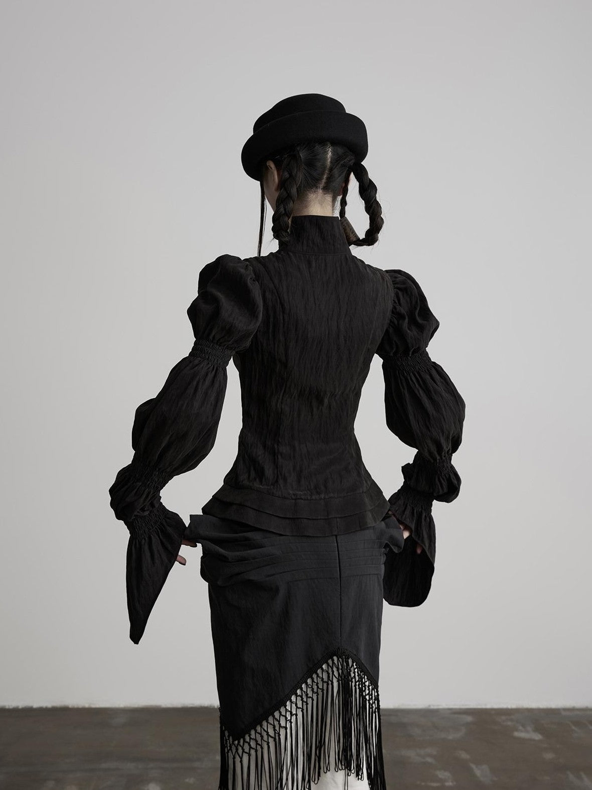 INDULGE Lotus Sleeve High Neck Buttoned Fitted Women&