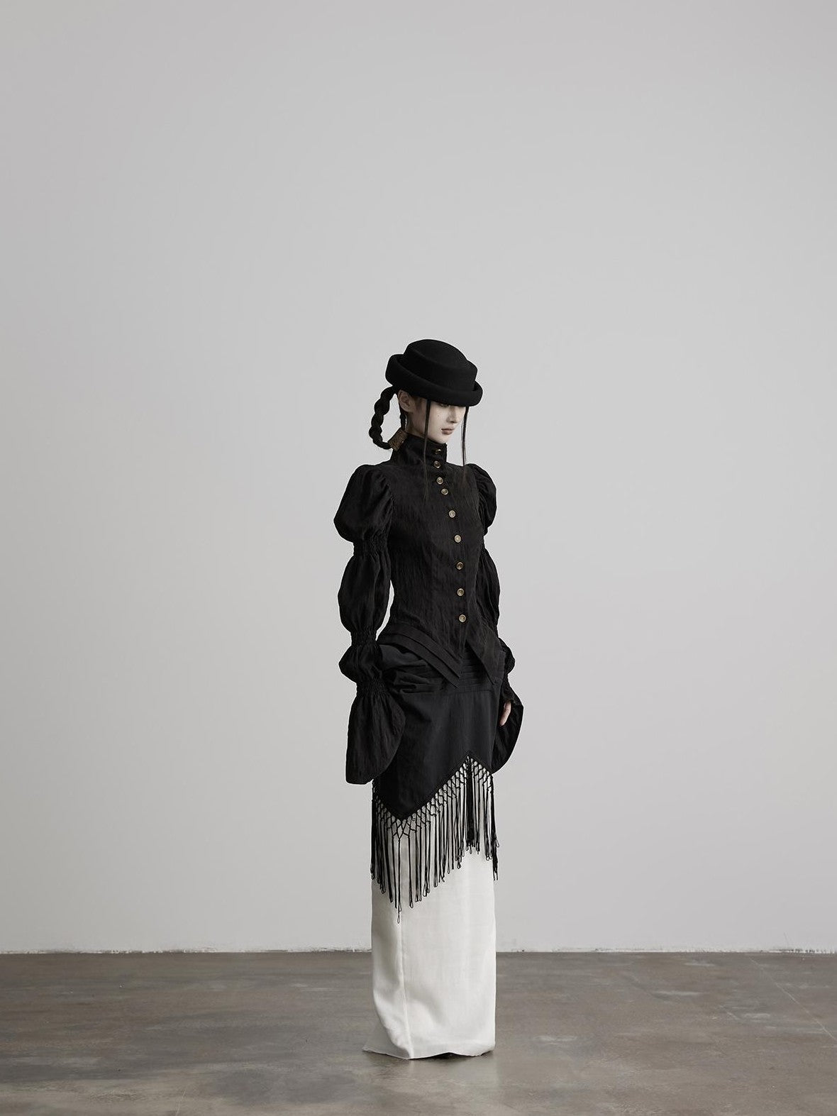 INDULGE Lotus Sleeve High Neck Buttoned Fitted Women&