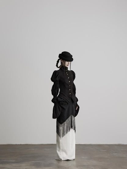 INDULGE Lotus Sleeve High Neck Buttoned Fitted Women&