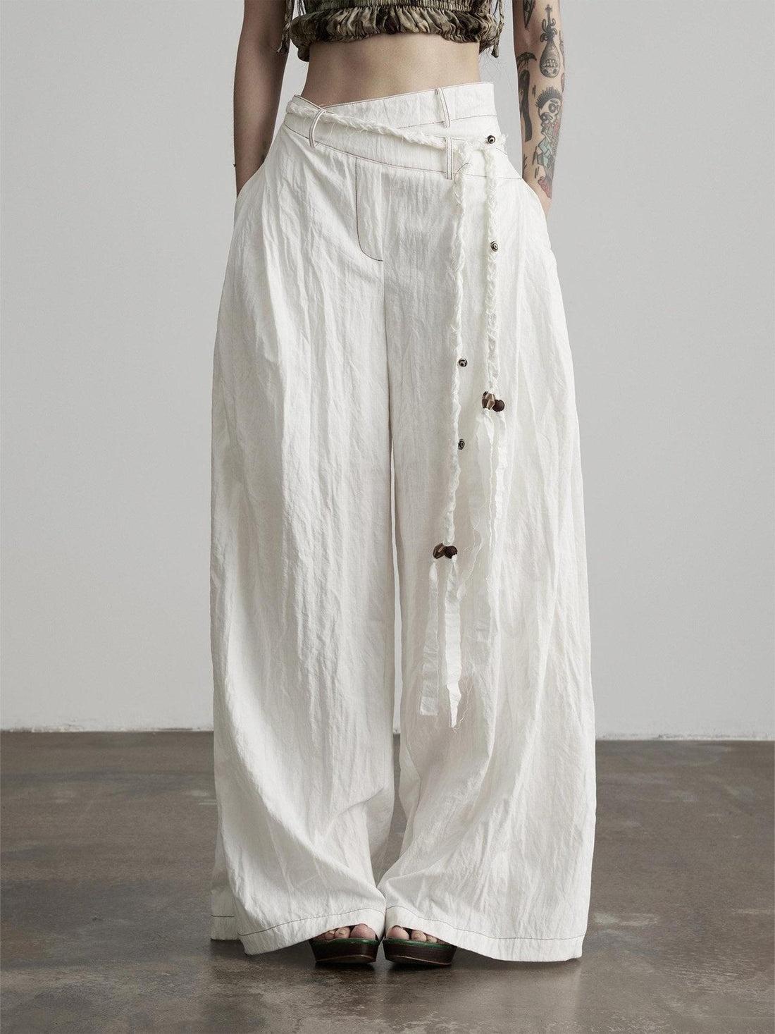 INDULGE Lyocell Blend Shape Retaining Zip Fly Natural Waist Women White Wide-Leg Pants