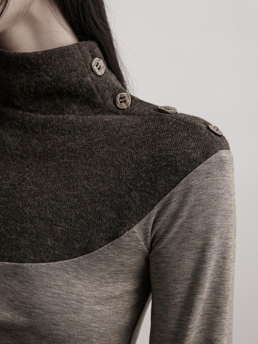INDULGE Lyocell Blend Slim Fit Dark Goth Half Collar Women Gray Long Sleeve T-Shirts