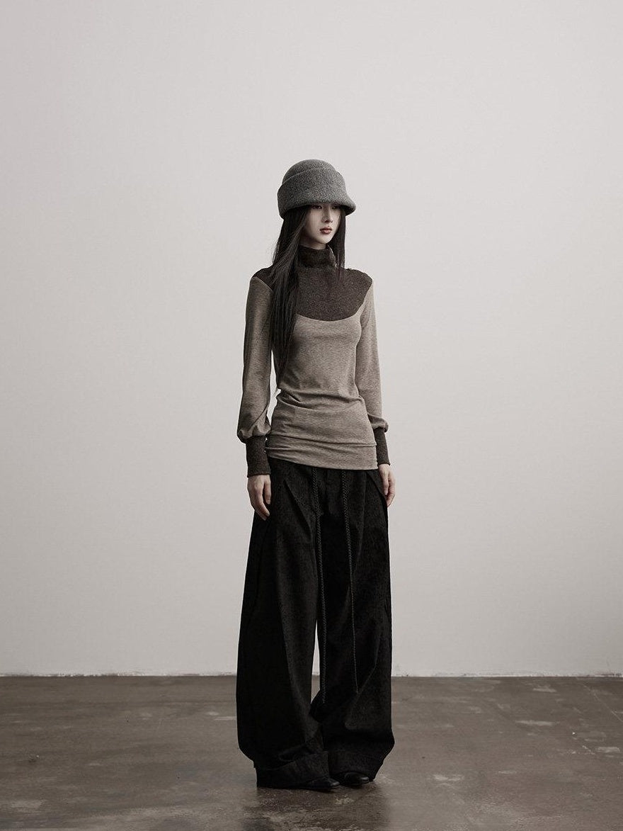 INDULGE Lyocell Blend Slim Fit Dark Goth Half Collar Women Gray Long Sleeve T-Shirts