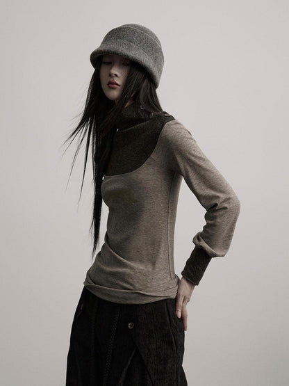 INDULGE Lyocell Blend Slim Fit Dark Goth Half Collar Women Gray Long Sleeve T-Shirts