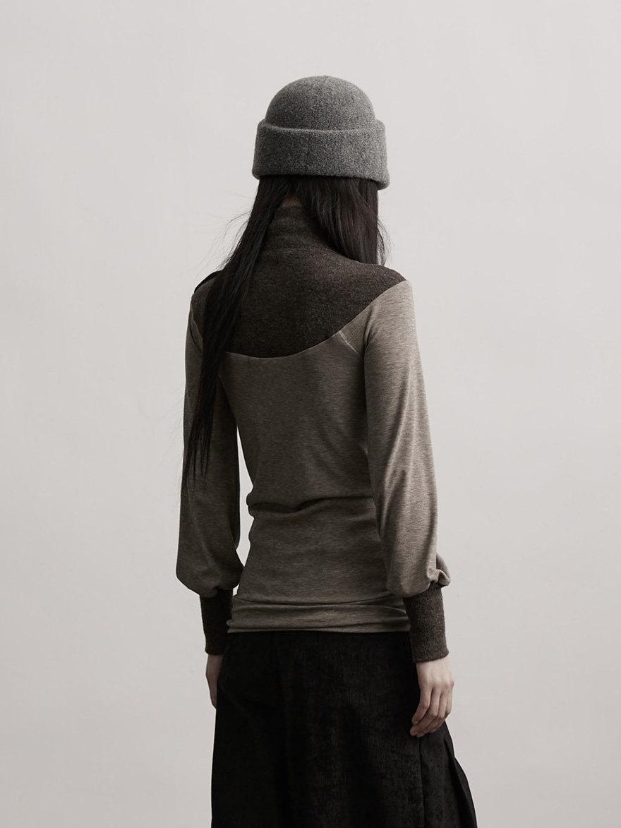 INDULGE Lyocell Blend Slim Fit Dark Goth Half Collar Women Gray Long Sleeve T-Shirts