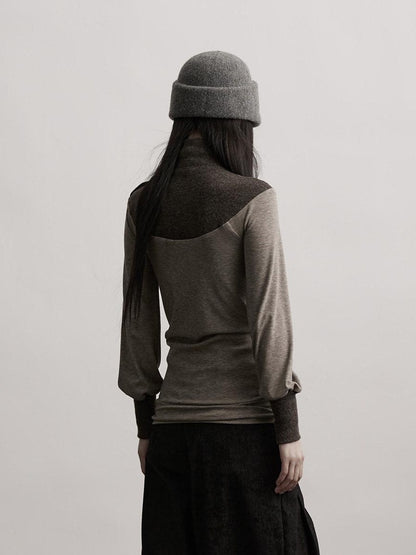 INDULGE Lyocell Blend Slim Fit Dark Goth Half Collar Women Gray Long Sleeve T-Shirts