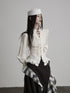 INDULGE Lyocell Lace Waist Cinched V-neck Ivory Bell Sleeve Cardigan Puff-Sleeve Blouses