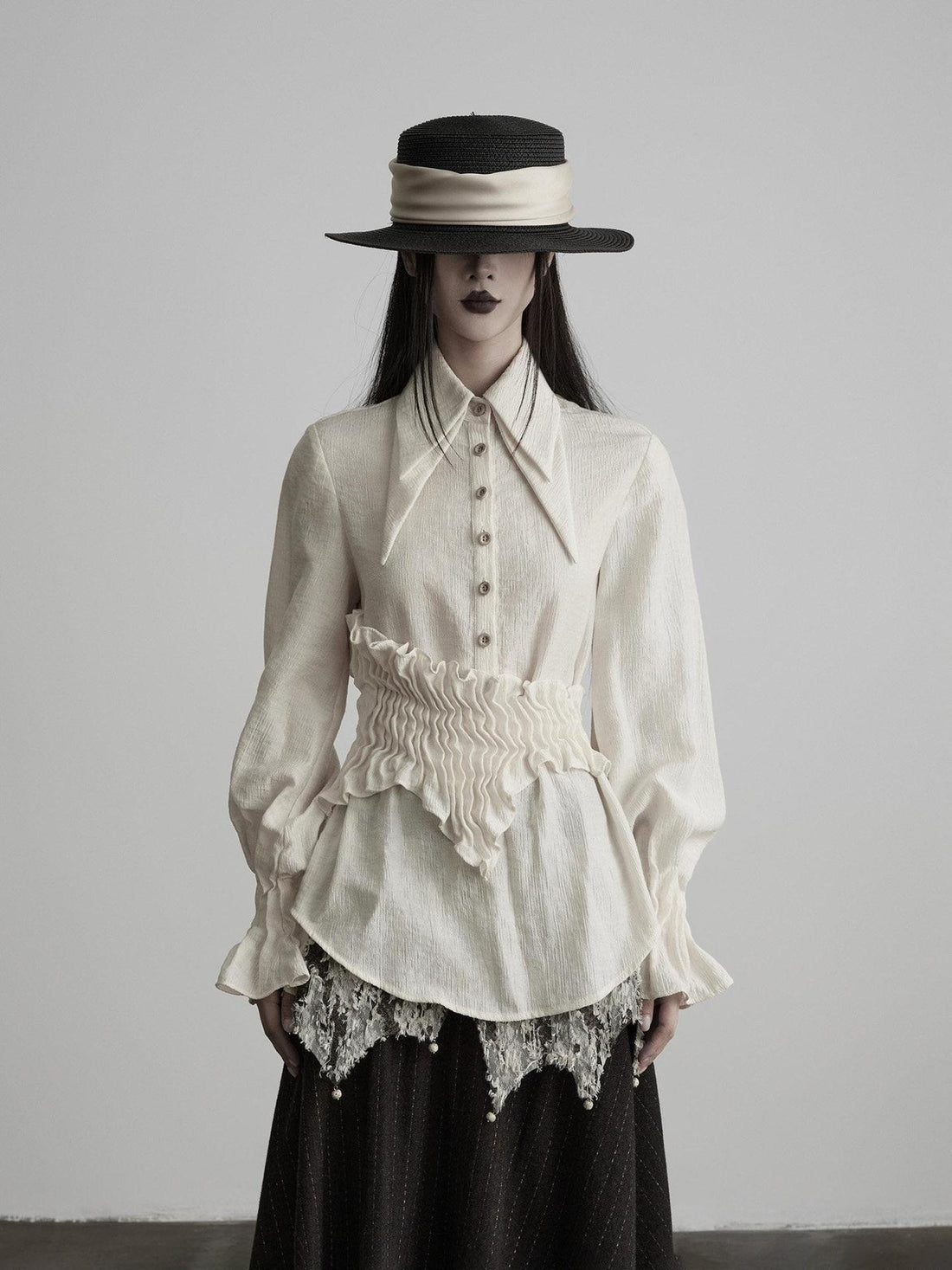 INDULGE Lyocell Pleated Patchwork Slim Casual Women Everyday Blouses