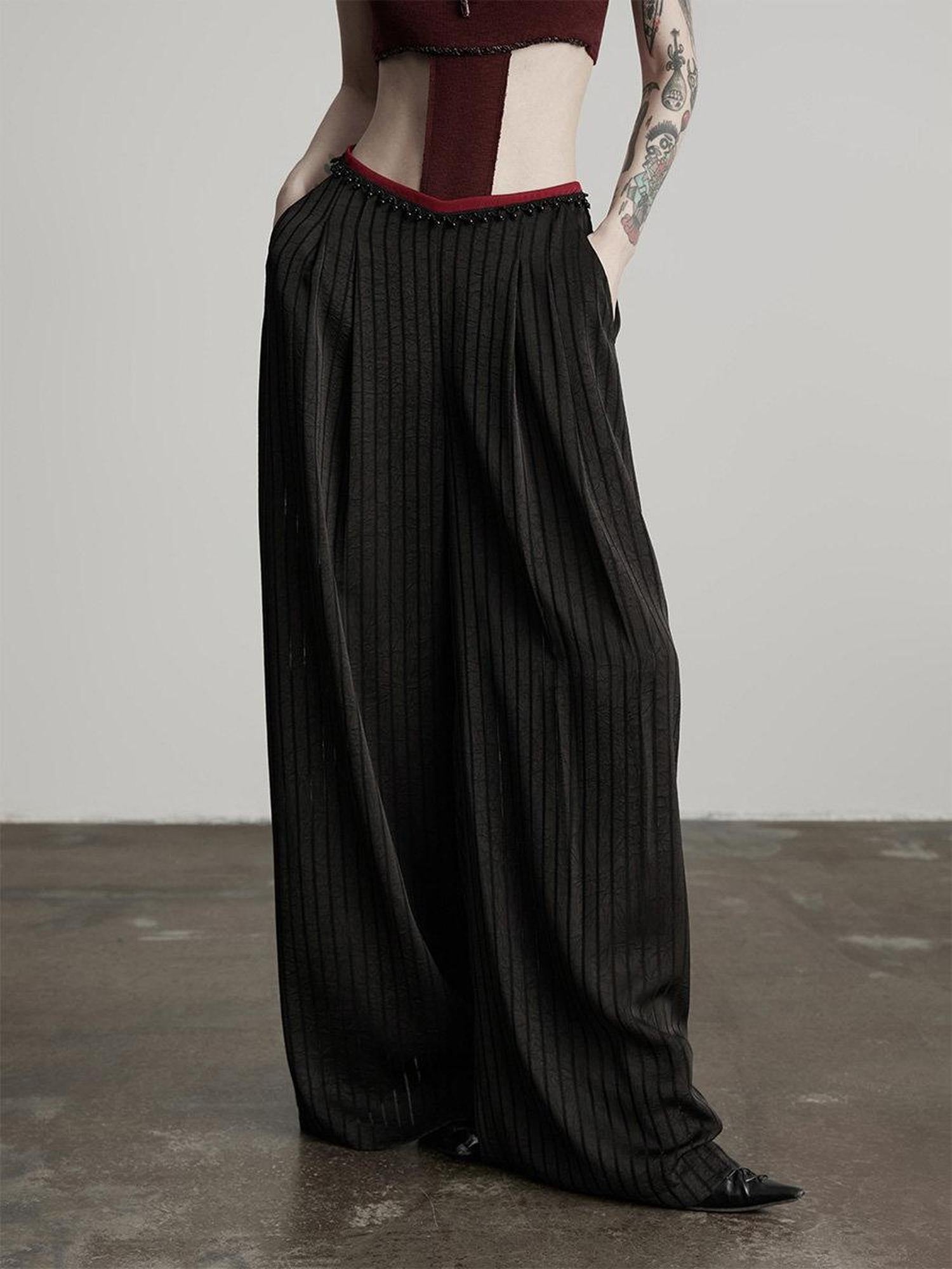 INDULGE Minimalist Non Iron Tailored Elastic Waist Black Polyester Wide-Leg Pants