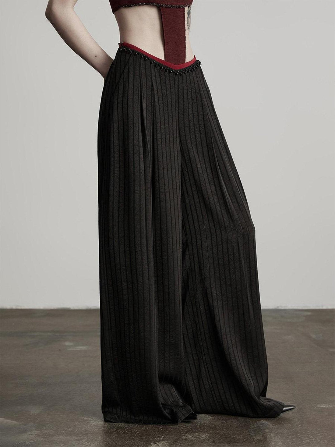 INDULGE Minimalist Non Iron Tailored Elastic Waist Black Polyester Wide-Leg Pants