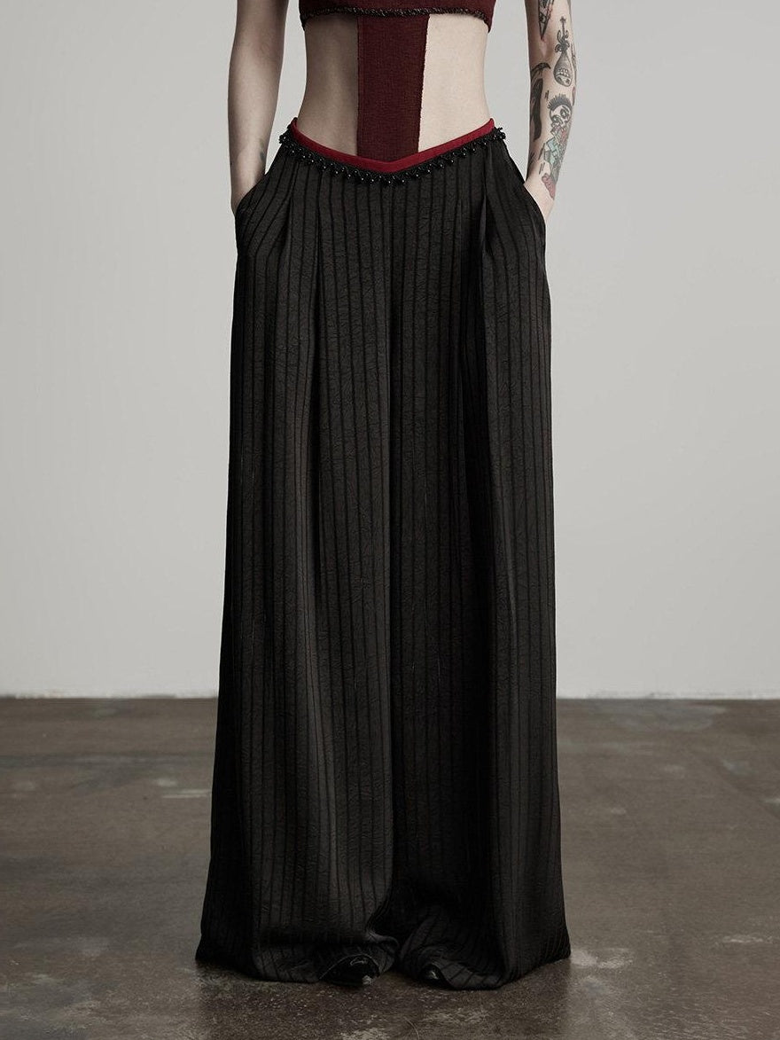 INDULGE Minimalist Non Iron Tailored Elastic Waist Black Polyester Wide-Leg Pants