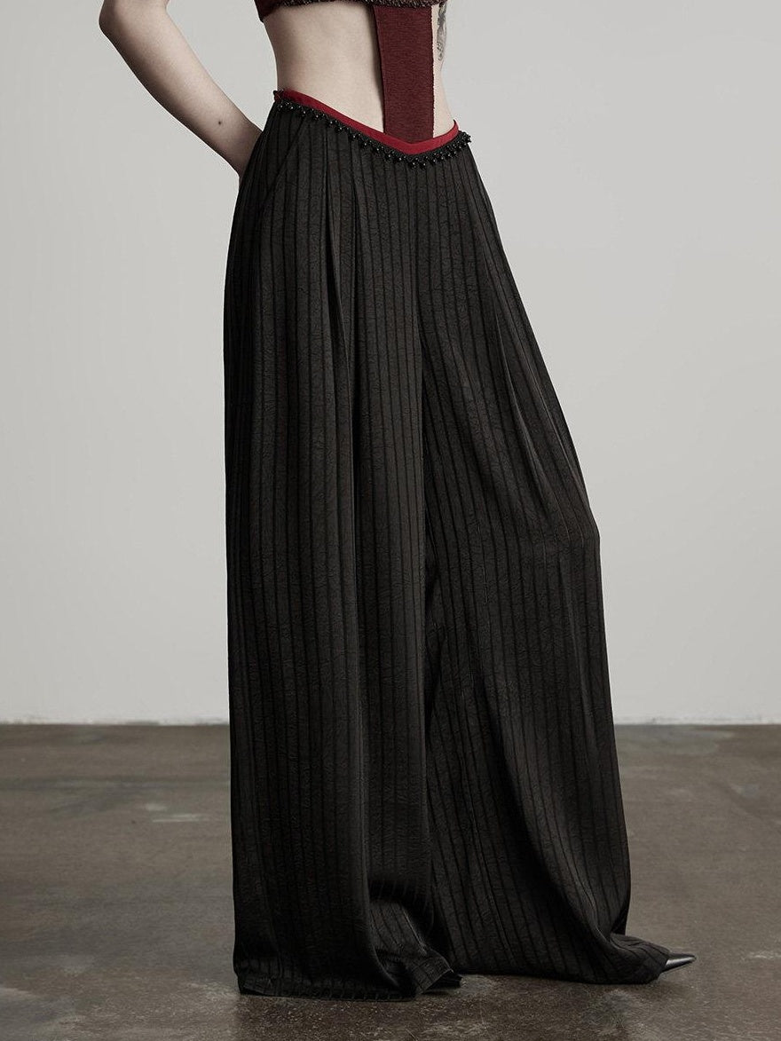 INDULGE Minimalist Non Iron Tailored Elastic Waist Black Polyester Wide-Leg Pants