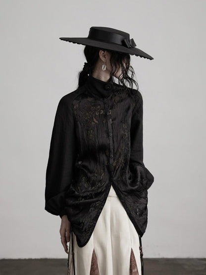 INDULGE Monet Burnout Patchwork Embroidered Drawstring Puff Sleeve Women&