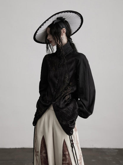 INDULGE Monet Burnout Patchwork Embroidered Drawstring Puff Sleeve Women&