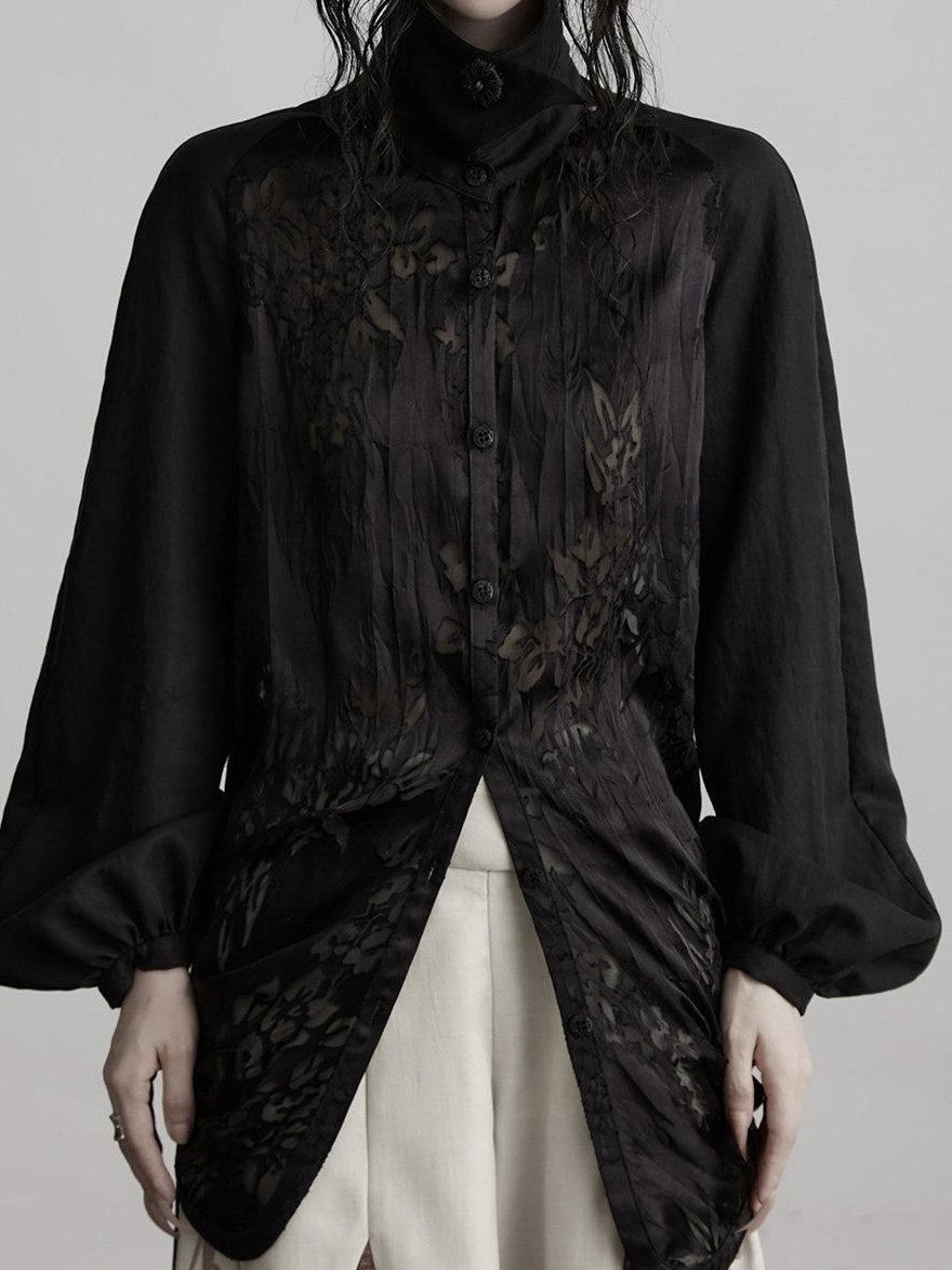 INDULGE Monet Burnout Patchwork Embroidered Drawstring Puff Sleeve Women&