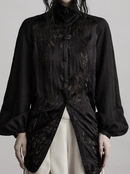 INDULGE Monet Burnout Patchwork Embroidered Drawstring Puff Sleeve Women&