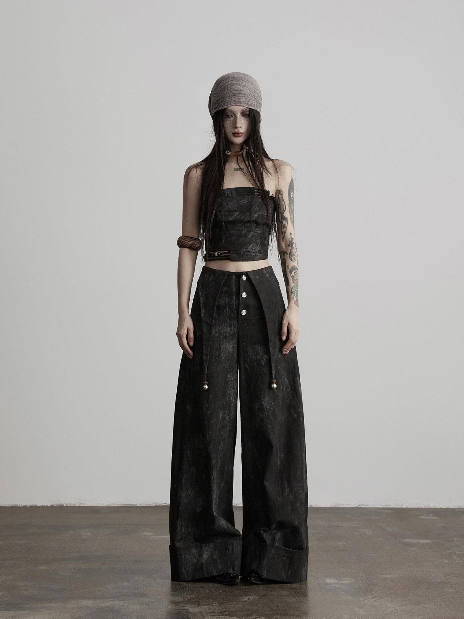 INDULGE Non Deforming Casual Pockets Natural Waist Women 100% Cotton Wide-Leg Pants