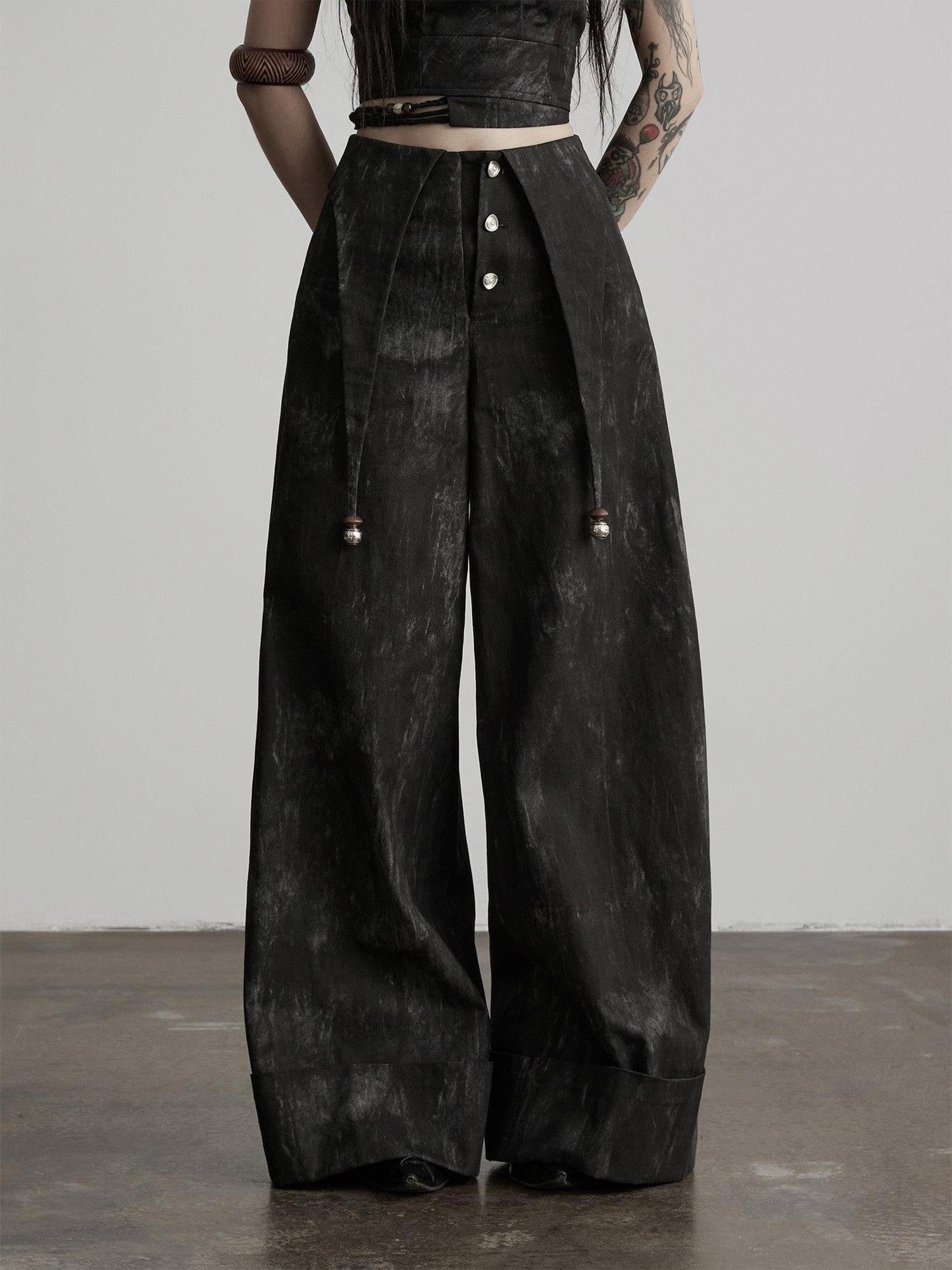 INDULGE Non Deforming Casual Pockets Natural Waist Women 100% Cotton Wide-Leg Pants