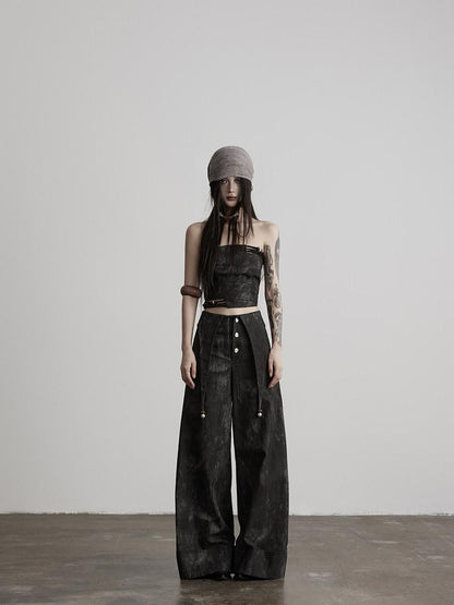 INDULGE Non Deforming Casual Pockets Natural Waist Women 100% Cotton Wide-Leg Pants