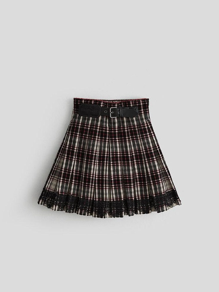 INDULGE Non Deforming Lined Lace Aline Slim Mid Waist Women Black Pleated Skirts