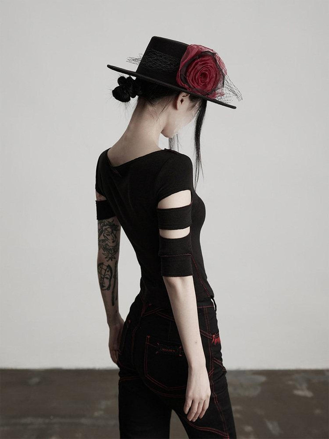 INDULGE Non Iron Asymmetrical Slim Creative Patchwork Black Short Sleeve T-Shirts