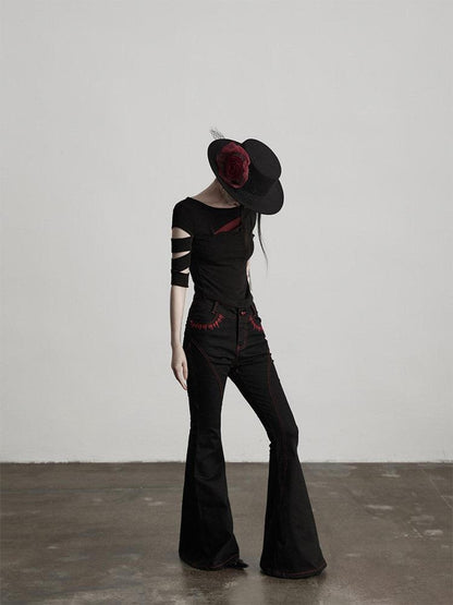 INDULGE Non Iron Asymmetrical Slim Creative Patchwork Black Short Sleeve T-Shirts