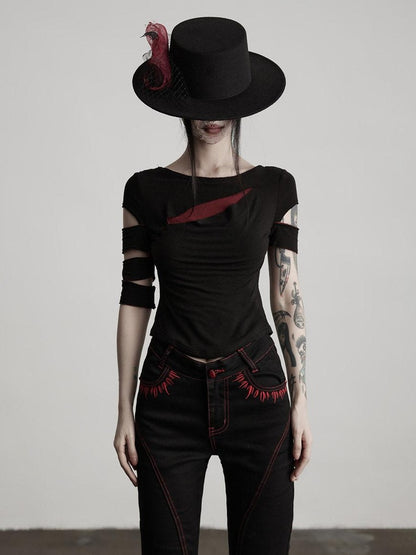 INDULGE Non Iron Asymmetrical Slim Creative Patchwork Black Short Sleeve T-Shirts