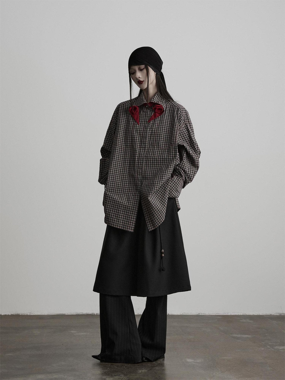 INDULGE Non Iron Cotton Loose Plaid Contrast Collar Casual Women Button Front Blouses