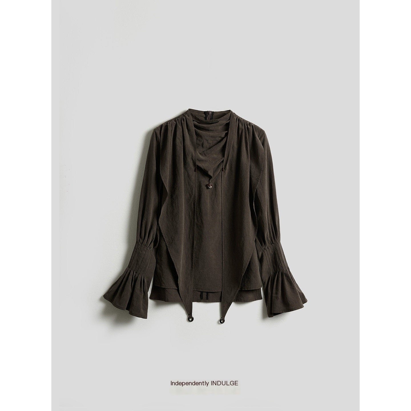 INDULGE_Non_Iron_Lyocell_Casual_Loose_Layered_Pullover_Solid_Brown_Puff-Sleeve_Blouses_MISSTT