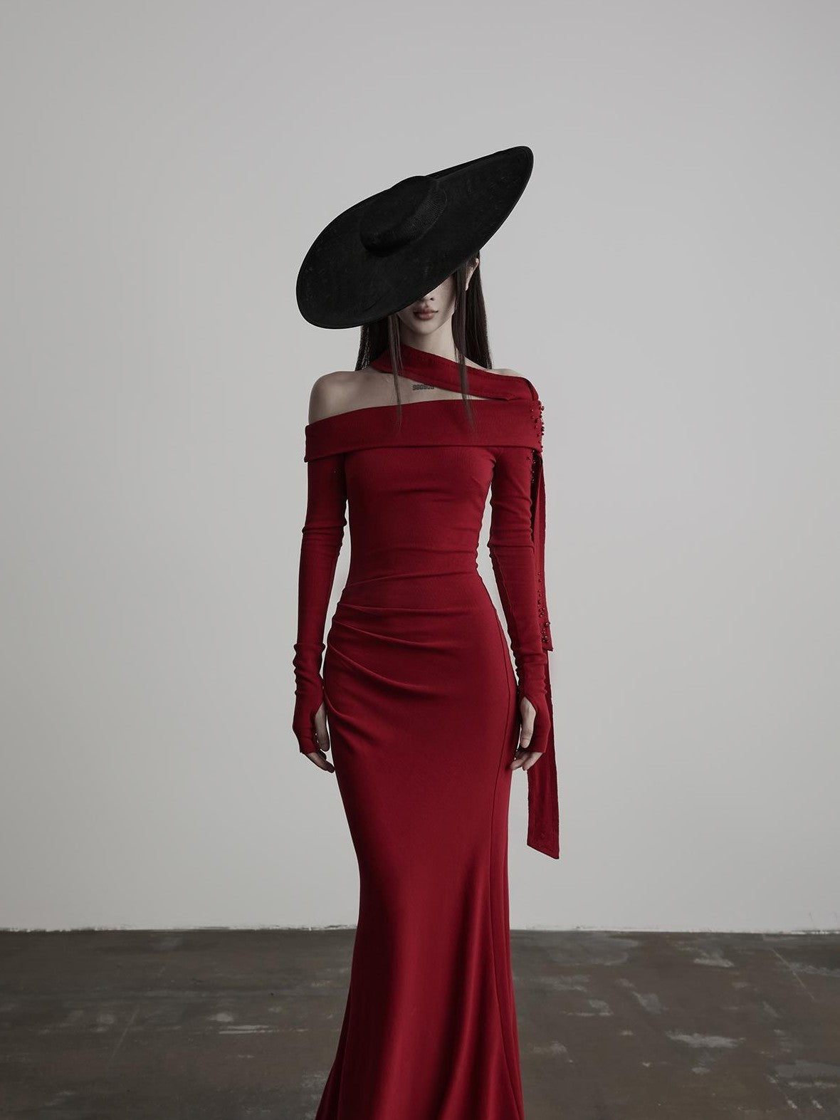 INDULGE Off Shoulder Waist Cinched Knit Long Sleeve Women&