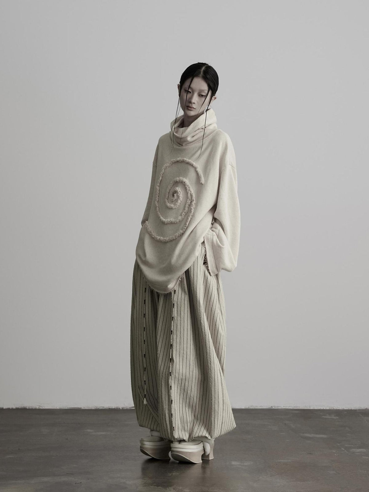 INDULGE Off White High Neck Embroidered Patchwork Loose Fit Women&