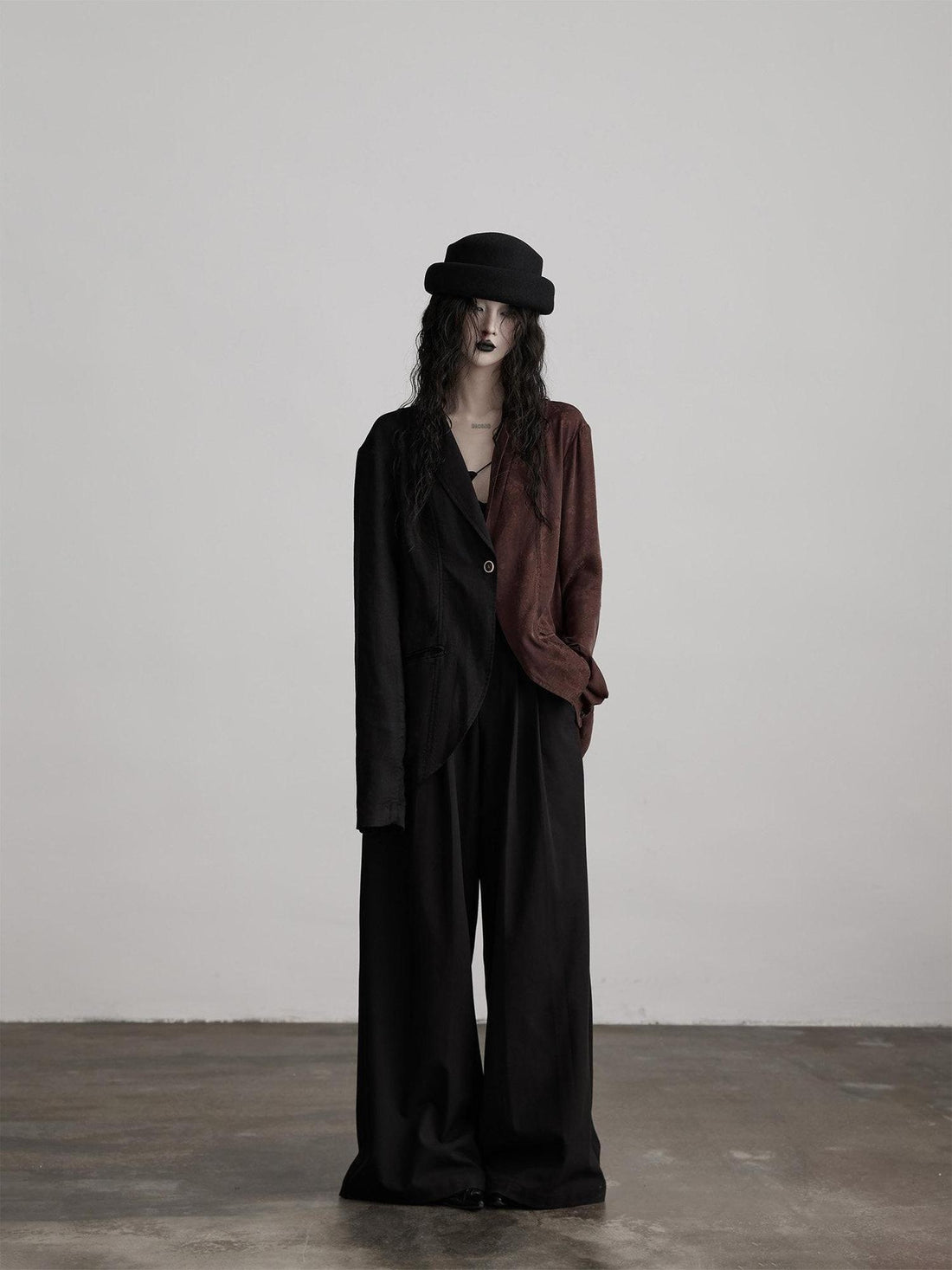 INDULGE Original Design Loose Fit Patchwork Linen Polo Collar Women Deep Brown Blazers