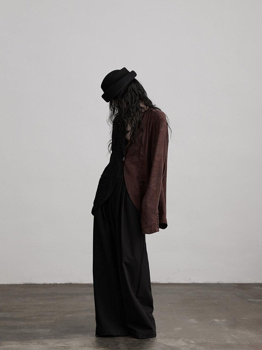 INDULGE Original Design Loose Fit Patchwork Linen Polo Collar Women Deep Brown Blazers