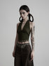 INDULGE Original Linen Sequin V-neck Halter Tie Crop Casual Women Green Tank Tops