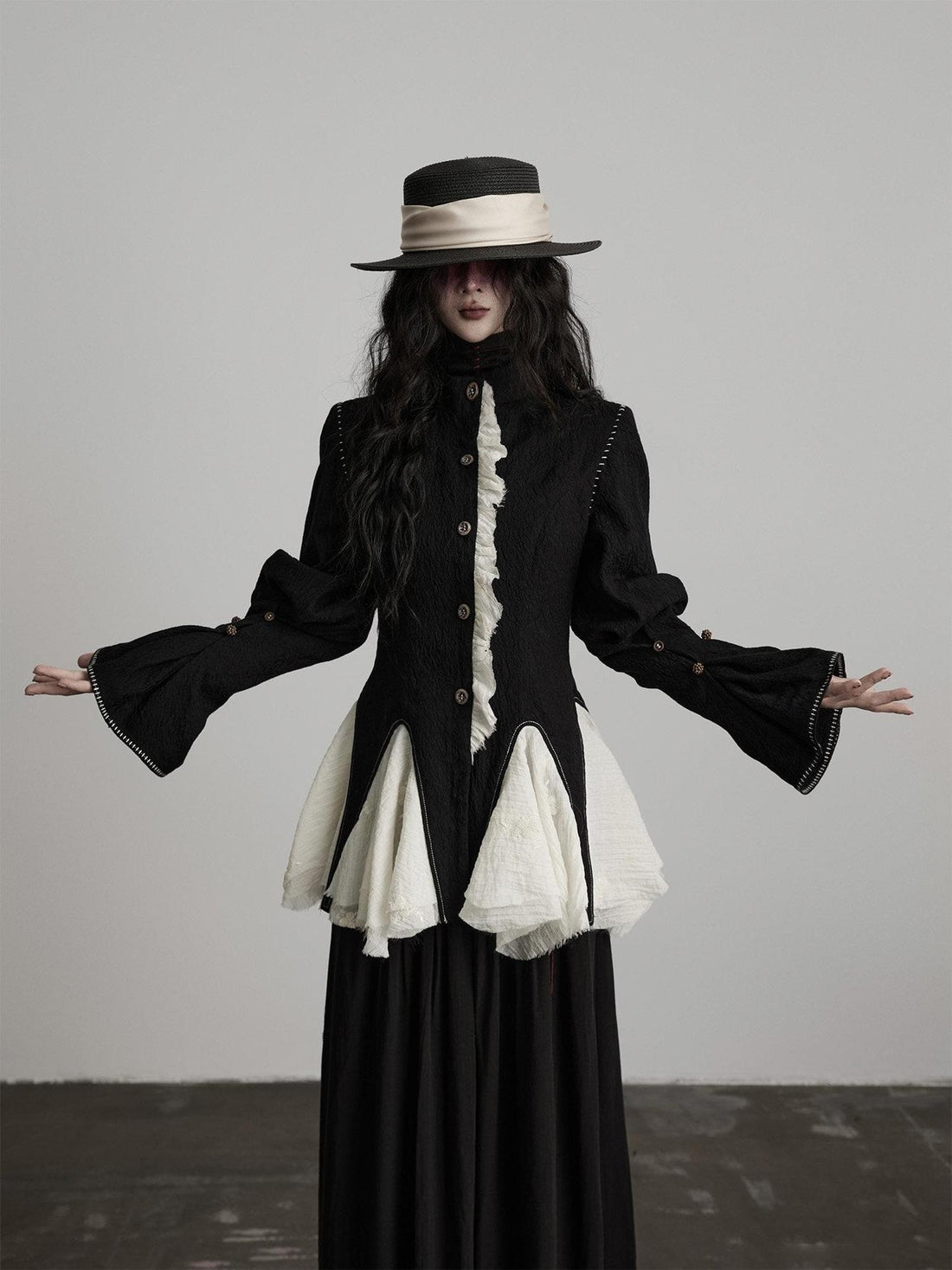 INDULGE Padded Wool Blend Elegant Button Round Neck Black Long Sleeve Cropped Jackets