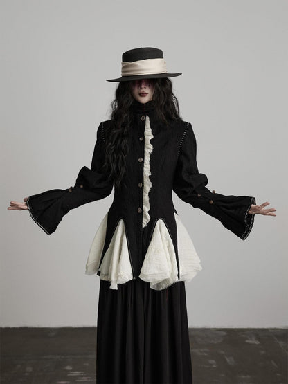 INDULGE Padded Wool Blend Elegant Button Round Neck Black Long Sleeve Cropped Jackets