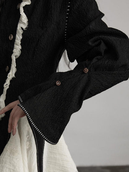 INDULGE Padded Wool Blend Elegant Button Round Neck Black Long Sleeve Cropped Jackets