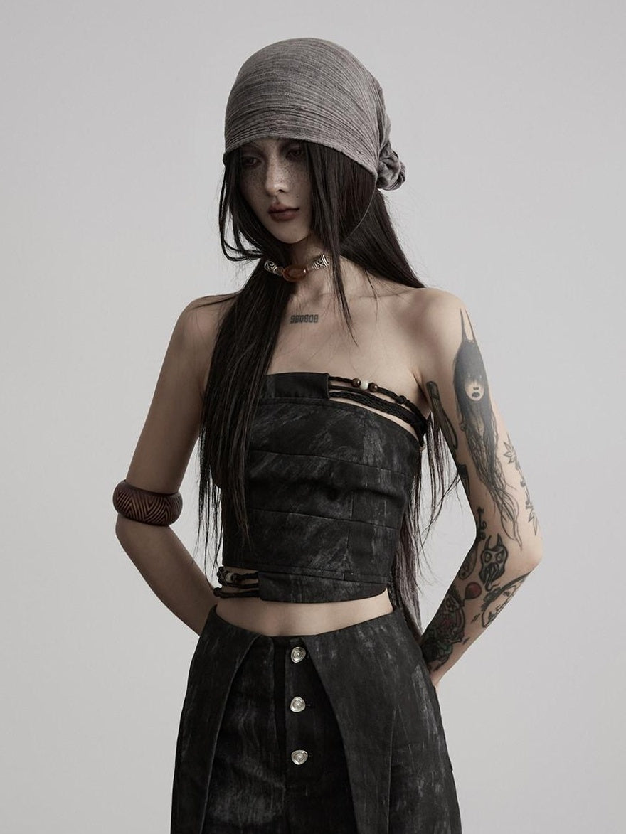 INDULGE Patchwork Slim Fit Cropped Minimalist Cotton Grey Tube Tops / Bandeaus
