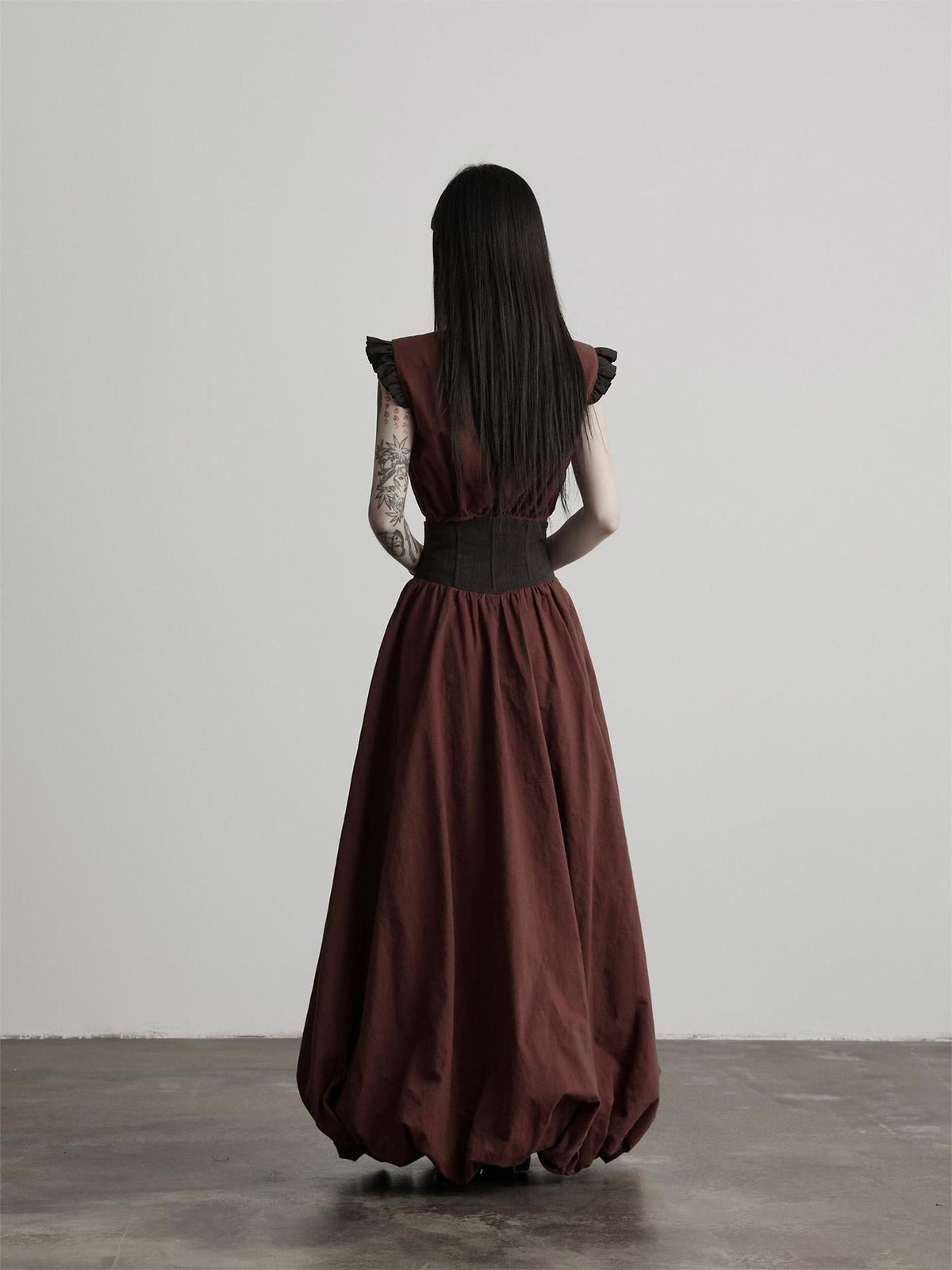 INDULGE Petal Sleeve Spliced Cropped Cinched Waist Women&