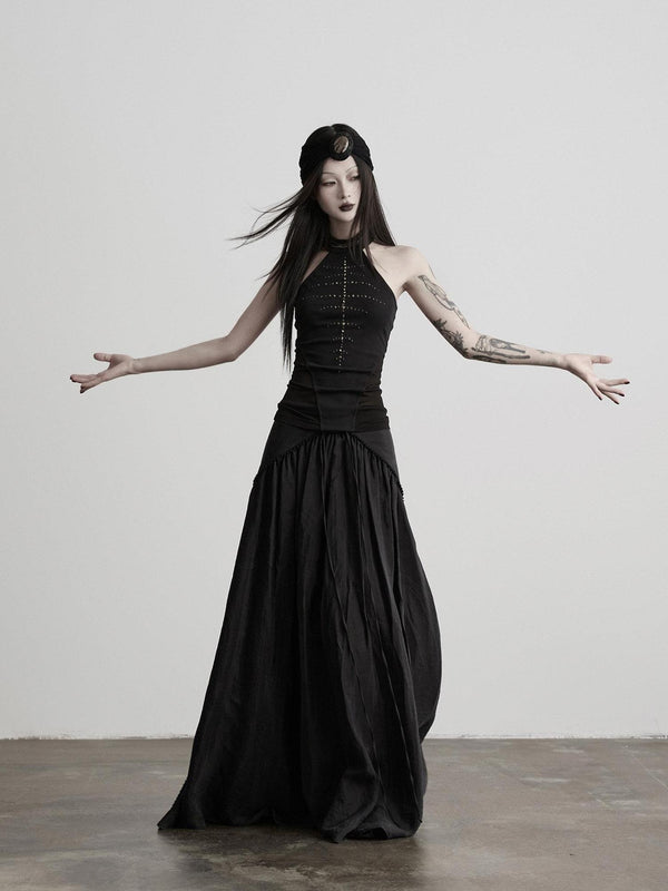 Pleated Asymmetric Waist Draped Women's Lyocell Blend Maxi Skirts