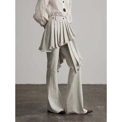 INDULGE Pleated Asymmetrical Patchwork Culotte Casual Women Beige Flare Pants