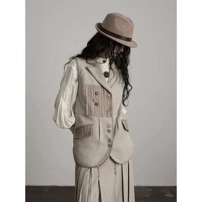 INDULGE_Polyester_Wool_Blend_Patchwork_Single_Breasted_Pockets_Commuter_Office_Vests_MISSTT