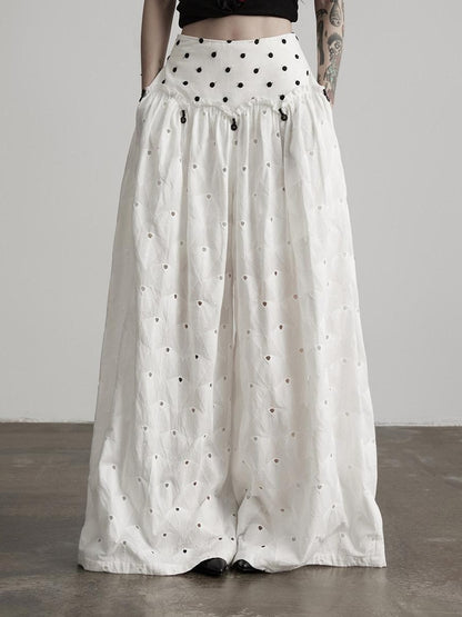 INDULGE Pure Cotton Patchwork Pockets Natural Waist Zipper Women White Wide-Leg Pants