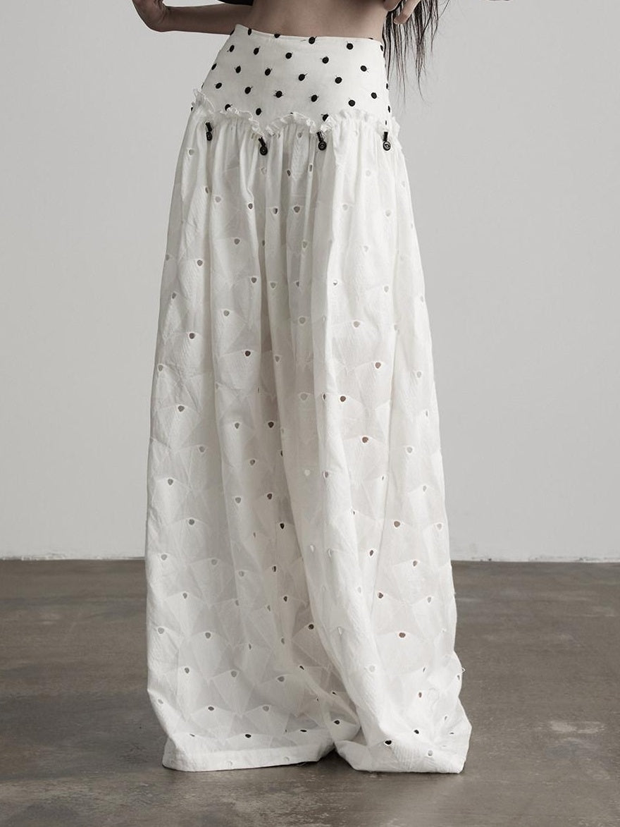 INDULGE Pure Cotton Patchwork Pockets Natural Waist Zipper Women White Wide-Leg Pants