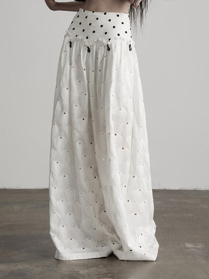 INDULGE Pure Cotton Patchwork Pockets Natural Waist Zipper Women White Wide-Leg Pants