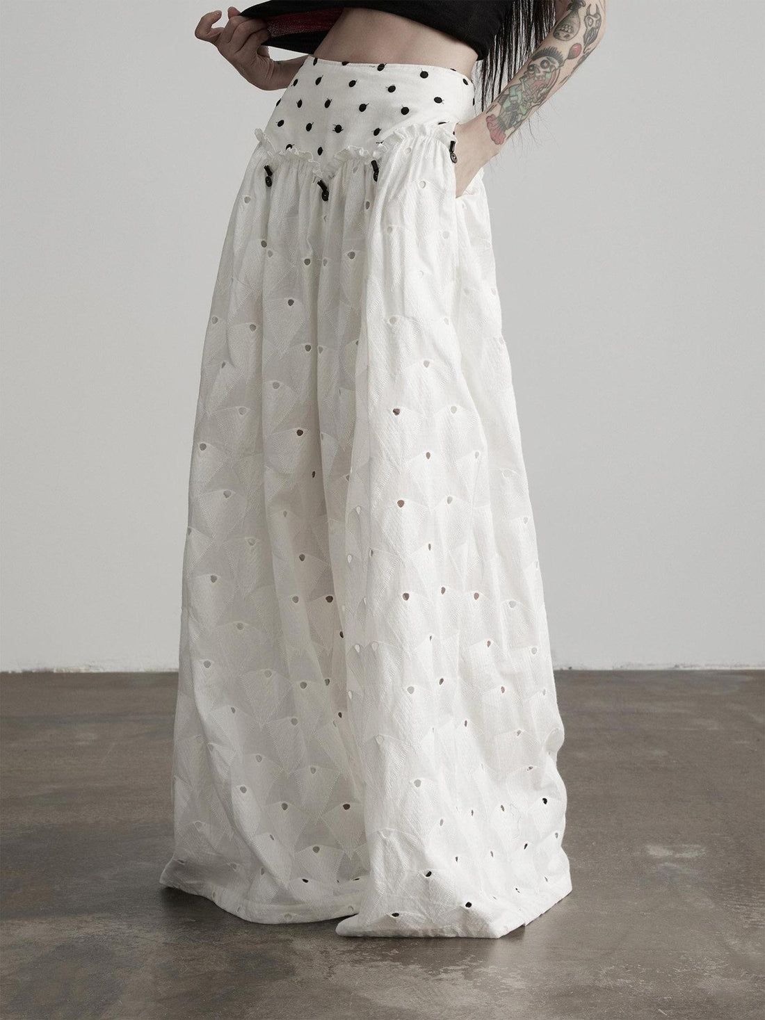 INDULGE Pure Cotton Patchwork Pockets Natural Waist Zipper Women White Wide-Leg Pants