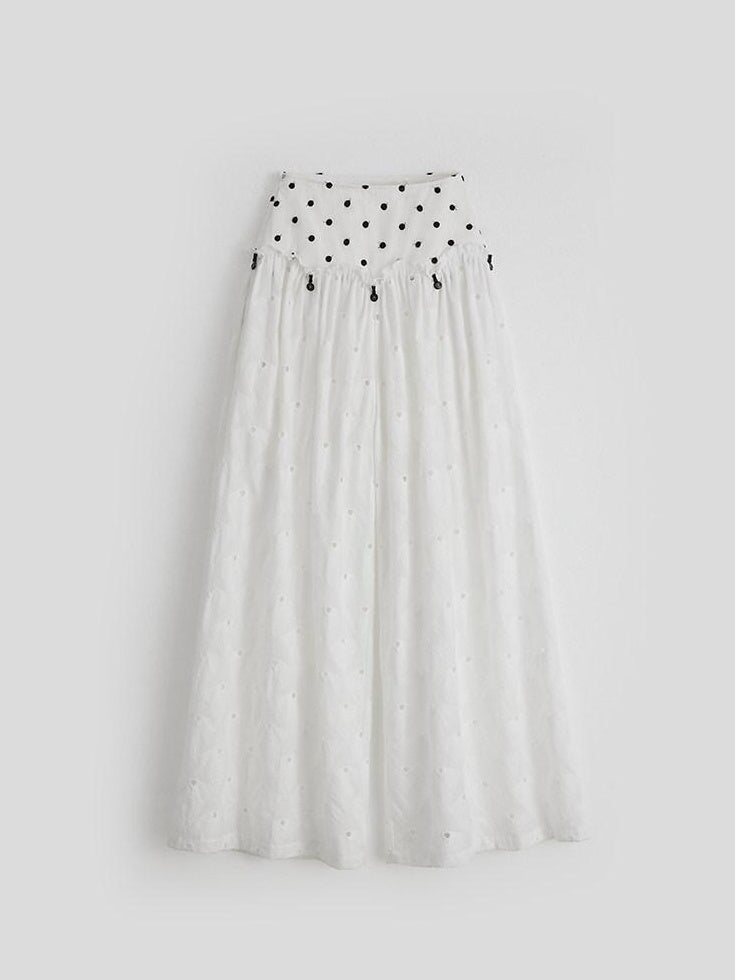 INDULGE Pure Cotton Patchwork Pockets Natural Waist Zipper Women White Wide-Leg Pants