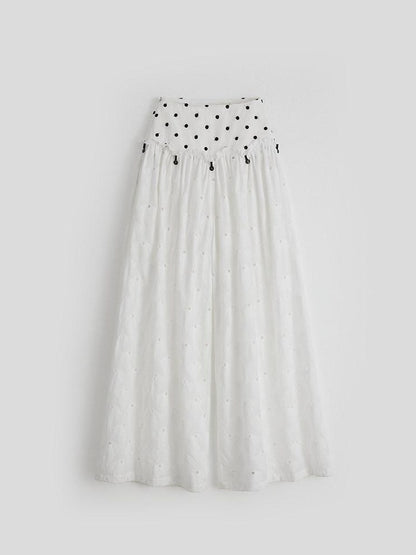 INDULGE Pure Cotton Patchwork Pockets Natural Waist Zipper Women White Wide-Leg Pants