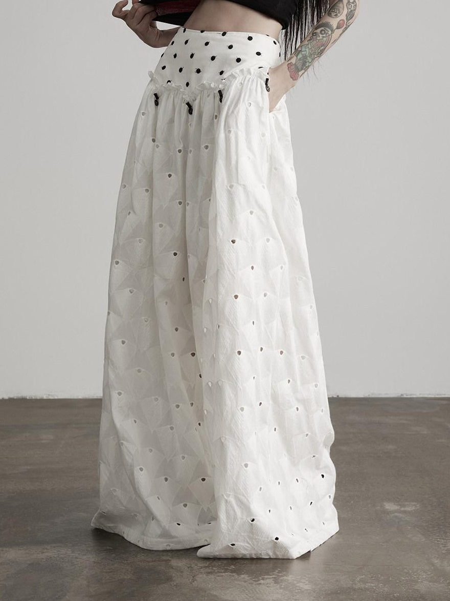 INDULGE Pure Cotton Patchwork Pockets Natural Waist Zipper Women White Wide-Leg Pants