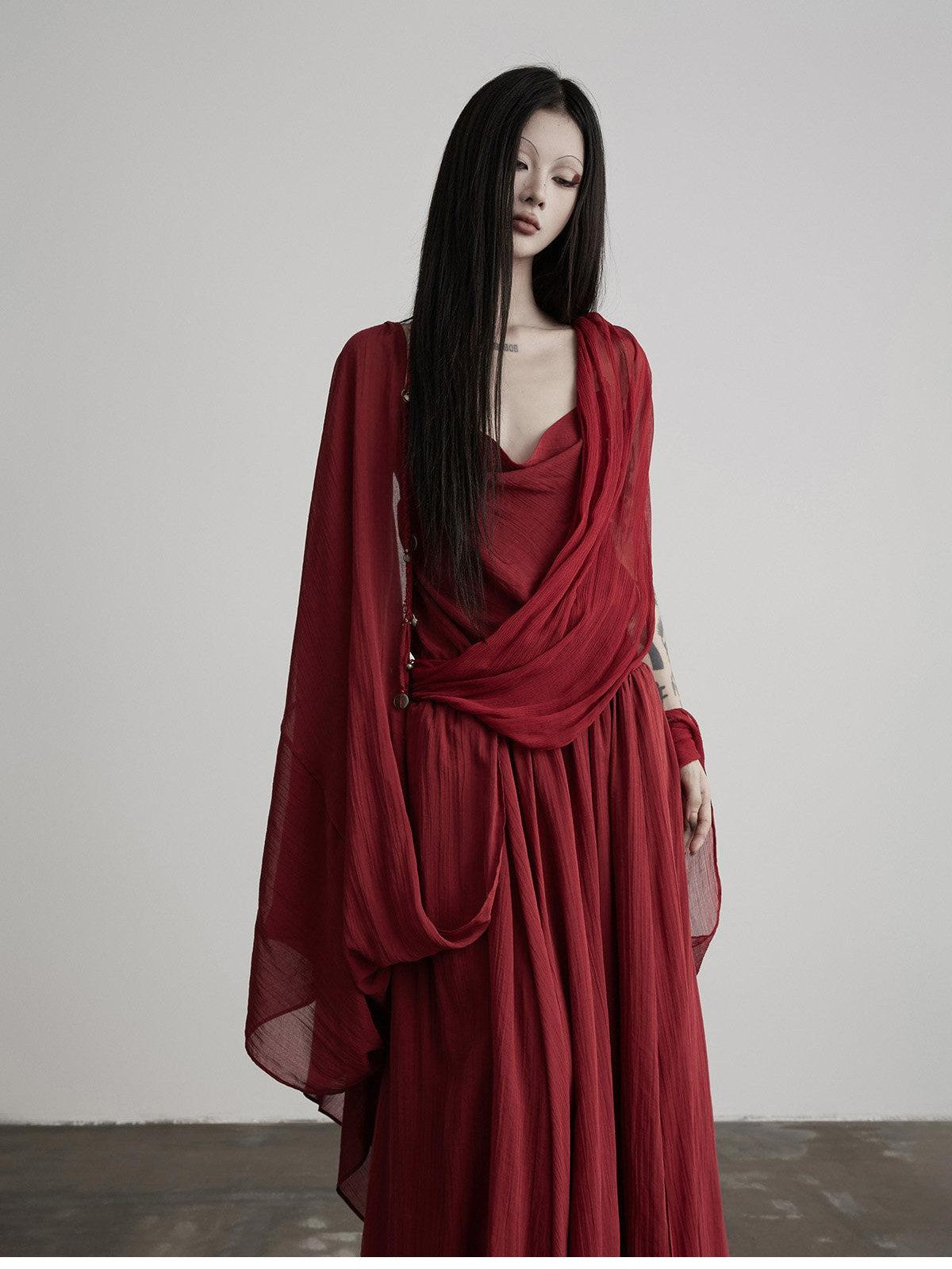 INDULGE Red Ribbon Aline Waist Cinched Strappy Women&