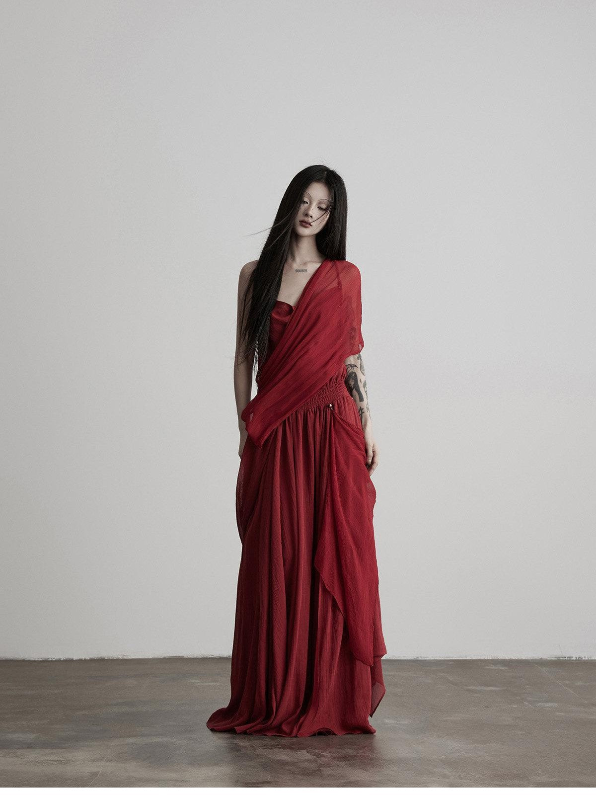 INDULGE Red Ribbon Aline Waist Cinched Strappy Women&